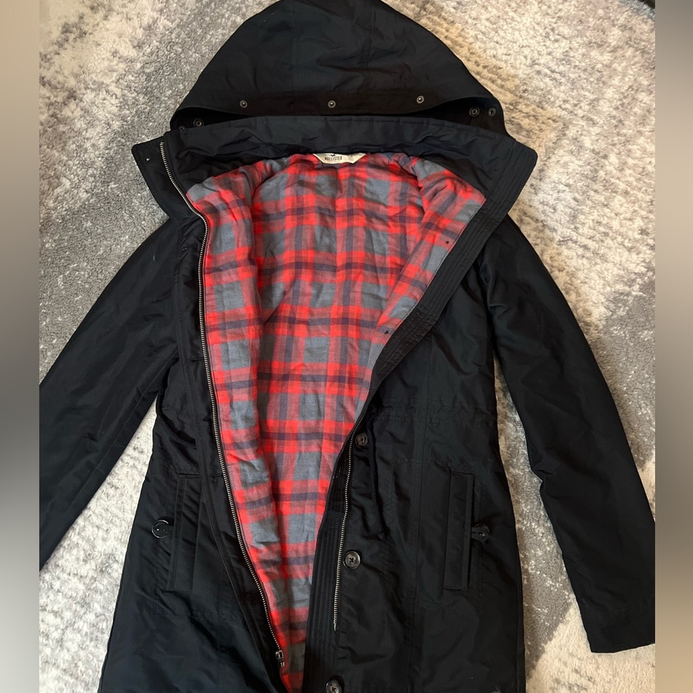 Hollister Black and Red Ski Jacket with Hood